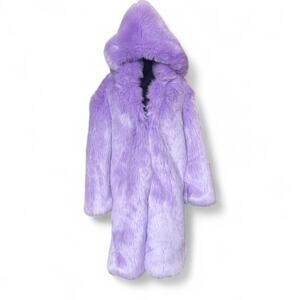 Y2K Oversized Lavender Faux Fur Hooded Coat – Euro Indie Statement L